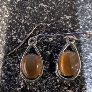 Elegant Teardrop Earrings with Brown Stone